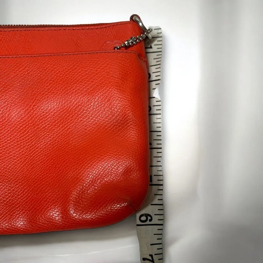 Coach Leather Pop Pouch Red Orange Pebbled Leather Convertible Strap F52598